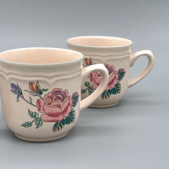 Vintage International Tableworks England Stoneware Rose Coffee Cups Japan - Picture 8 of 8